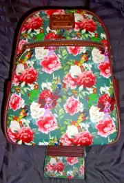 Loungefly Disney Robin Hood Characters Floral Mini Backpack + Cardholder New!
