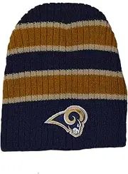 Reebok Los Angeles Rams Navy Blue Striped Bunker Skull Cap - NFL Cuffless Knit Toque Beanie Hat