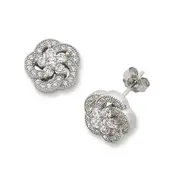 Bevilles Sterling Silver Cubic Zirconia Flower Earrings Stud