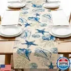 Seliem Summer Conch Starfish Coral Table Runner, Spring Beach Coastal Blue Ki