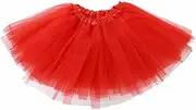 [AIMALL] Women Adults Girls Elegant Polyester Tutu Skirt Princess Dressup Party Costume Ballet Dancewear - 3-Layer Design, Adjustable Waist - Adult and Kids Sizes Red