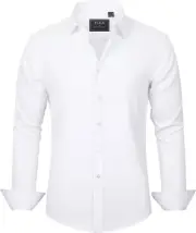 Men'S Dress Shirts Solid Long Sleeve Stretch Wrinkle-Free Formal Shirt Business