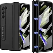 [ELEPIK] Armor Series Case for Z Fold 4 with Kickstand, [Hinge Protection], [Full Body Protection] [Built-in Screen Protector] [PU Leather] Phone Case for Samsung Galaxy Z Fold 4 5G, Black.
