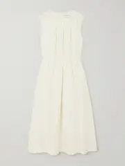 [Loulou de Saison] Loulou de Saison - Aphrodite Gathered Cotton And Silk-blend Midi Dress - Ivory - medium medium Ivory