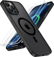 ORETECH Magnetic Case for iPhone 12 Pro Max with 2X Screen Protector Compatible with MagSafe Wireless Charging Protective Shockproof Military Matt Frosted Back Case,Black