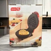 New! DASH Mini Waffle Maker Machine 4 Inch, Red Heart Shape Breakfast Food