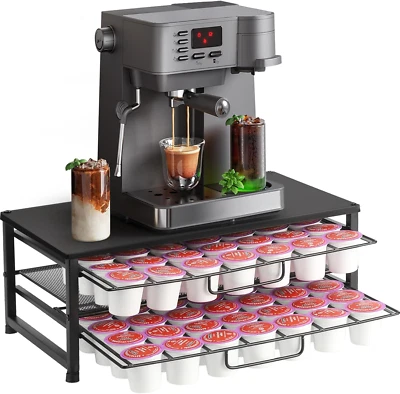 K Cup Holder Organizer for 70 Pods, 2-Tier Coffee Pod Holder for K-Cup with 2 Sl