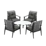 Livsip Outdoor Patio Set 5pc Lounge Sets 70CM White Marble Table Rattan Chairs