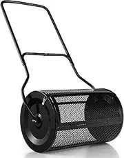 Compost Spreader, 76L Peat Moss Spreader with U-shaped Handle & Side Clasps, Heavy Duty Metal Mesh Push Topsoil Fertilizer Manure Spreader for Lawn and Garden (Color : Black)