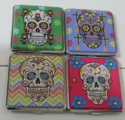 Candy Skull Cigarette Hard Case Assorted Colours Holder Push Tobacco Holds 20
