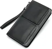 Men's Long Clutch Wallet Hand Strap Wallet Double Zipper Wallet Mobile Wallet with Multiple Card Slots for Coins Cash Receipts,Black