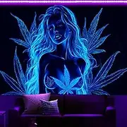Bcsewcg Blacklight Art, Blue Tapestry Wall Hanging - UV Glow in the Dark Hot Girl Poster for Adults, Bedroom, Dorm Decor
