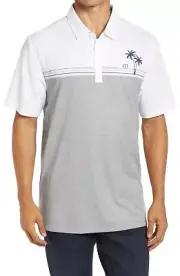 NWT Travis Mathew Solar Power Slim Fit Polo - White / Palm Tree Print - Small