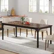 Tribesigns Farmhouse Dining Table for 6-8, 70.9 Inch Rectangular Wood Kitchen Table with Heavy Duty Metal Legs, Industrial Dinner Table for Dining Room, Living Room, Brown