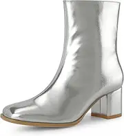 [Allegra K] Women's Square Toe Chunky Heel Side Zip Ankle Boots