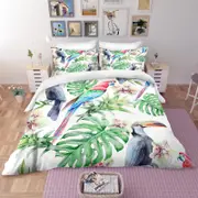3D Green Palm Leaves Toucan Quilt Cover Set Bedding Set Pillowcases 09