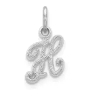 14KW White Gold Casted Script Letter H Initial Charm Bracelet Necklace