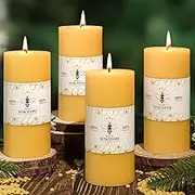 4 Pack Natural Beeswax Pillar Candles,100% Pure Beeswax Candles-380 Hours Long Burning,2.8x6in Unscented Bees Wax Candle for Home,Prayer,Emergency,Dripless Smokeless Organic Pillar Candle Bluk