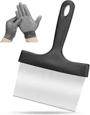 Griddle Scraper, Stainless Steel Barbeque Food Scraper with Gloves, Steel Spatula with 5" Handle, Sturdy Food Scraper Tool Kitchen for Grill Accessories, Outdoor Barbecue Turners Tools