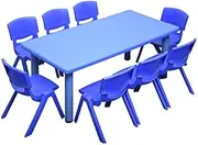 1.2M Kid's Adjustable Rectangle Blue Table & 8 Blue Chairs Set