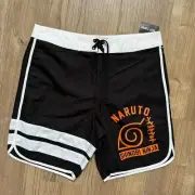 NWT Naruto Shippuden Shinobi Ninja Logo Mens Swim Trunks Hot Topic - Size 34