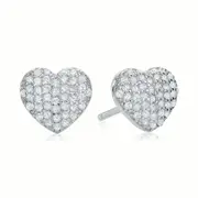 Sterling Silver Cubic Zirconia Pave Heart Stud Earrings