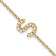 14k Yellow Gold Natural Diamond Sideways Letter S w/ 1in ext. Bracelet