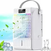 Portable Air Conditioners,1500 ML Portablel Air Cooler, 4 Wind Speeds& 2 Spray Modes Evaporative Air Cooler,Personal Cooling Fan with 2-6H Timer& 7 Color Night Light,Suitable for Home Office (White)