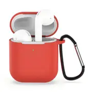 For AirPods 1st Gen Case, Silicone Protective Cover, Snap Hook, Red
