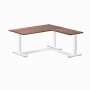 Desky Fixed Height Walnut Hardwood L-Shape Office Desk 1500x1550mm White Frame