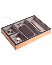 Bey-Berk Lace Burl Wood Open Valet with Soft Velour Lining