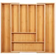 Bamboo Drawer Cutlery Tray Organiser with 8 Pull-Out Compartments