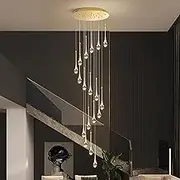 Raindrop Crystal Chandelier for High Ceiling,8/10/12/15/18 Lights Staircase Chandelier with RC Dimmable,Adjustable Height Long Pendant Light,Modern Ceiling Light Fixture for Stair