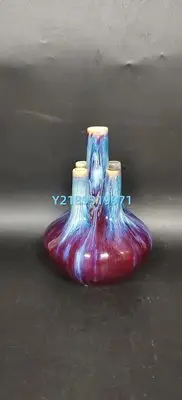 在飛比找Yahoo!奇摩拍賣優惠-柴燒單色窯變珍品，清“大清乾隆年制”款，窯變紅釉五管瓶，高1