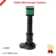 48MP Industrial Video Microscope Camera w/ 300X C Mount Lens 144-LED Ring Light
