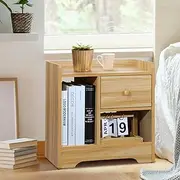 Oikiture Bedside Table with Drawer and Storage Space Side Table Nightstand Home Bedroom Furniture Wooden