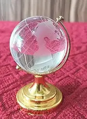 [BattlePoint] Metal Rotating World Globe Crystal Globe With Golden Stand Decor for Office/Study Table Astrology Globe for Success Good Luck and Prosperity Vastu & Feng Shui Small Size Gift Item