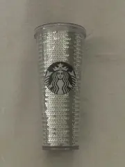 Starbucks Limited Edition Silver Sequin 24 Oz Tumbler With Lid No Straw