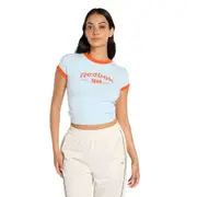 Reebok Ringer 95 Tee Soft Blue/Pump Orange Women's Fitted T-Shirt Crop Top