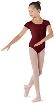 Bloch Girls Dujour Microlux Short Sleeve Leotard, Burgundy, 4/6