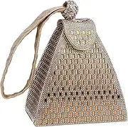 [Generic] Crystal Pyramid Rhinestone Triangle Geometric Clutch Purse for Women Evening Bags for Party Wedding Engagement, gold