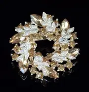 Mistletoe Wreath Gold Austrian Rhinestone Crystal Brooch Prom Party Holiday B1g