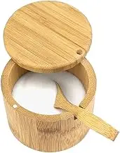 Bamboo Salt Cellar, Bamboo Storage Box with Magnetic Swivel Lid,Easily Open Pep for Storing Salt Spoon with Salt Seal Cellar