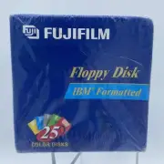 Fuji Fujifilm Floppy Disk 2HD IBM 3.5” Color Formatted Disks 25-Pack Sealed New