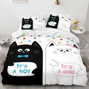 v2530 Bed Sheets Cartoon Cat Animal Print New Year Gift Duvet Cover Set Kids Bed Sheets IU2530