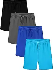 [Poroka] 4 Packs Boys and Toddlers Shorts Toddler Boy Quick Dry Shorts Athletic Basketball Shorts with Drawstring