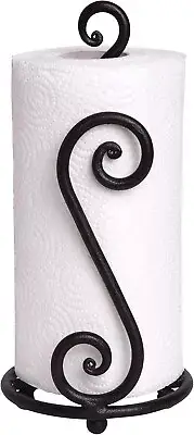 Handcrafted Wrought Iron Paper Towel Stand in Matte Black - Space-Saving Design