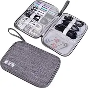 Electronics Organizer Bag Waterproof Carrying Pouch Travel Universal Cable Organizer Electronics Storage Bag Accessories Cases for Cord, Charger, Earphone, USB, SD Card (Grey)