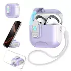 For AirPods Pro 2nd/1st 4th 3rd Gen Phone Stand Secure Lock Case Cover+Keychain