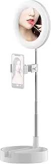 Portable Ring Light Foldable Desk Circle Lamp Fill Light with Makeup Mirror Phone Holder 3 Color Modes & 10 Levels for Selfie Video Recording White One Size